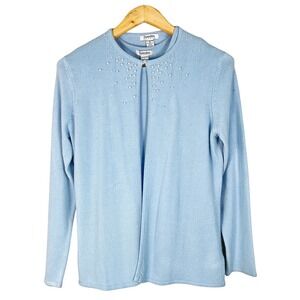 Womens Y2K Beaded Cardigan Sweater Set Baby Blue Sz-M/L Coquette Cottage Preppy